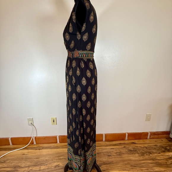 Gorgeous Lapogee Goddess Style Maxi Dress Black Gold Small Cotton Lined Pockets - Picture 5 of 9